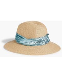 Eugenia Kim - Courtney Sequined Tulle-trimmed Faux Straw Fedora - Lyst