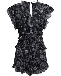 IRO Bavanelo Ruffle-trimmed Printed Gauze Playsuit Black