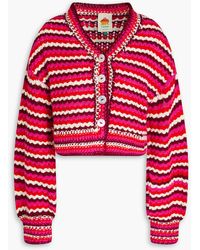 FARM Rio - Cropped Striped Crochet-knit Cardigan - Lyst