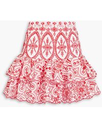 Charo Ruiz - Noa Tiered Broderie Anglaise Cotton-Blend Mini Skirt - Lyst