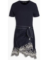 Veronica Beard - Gradie Ribbed Cotton-blend Jersey And Broderie Anglaise Mini Skirt - Lyst