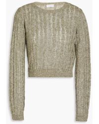 Brunello Cucinelli - Cropped Embellished Cable-knit Linen-blend Sweater - Lyst