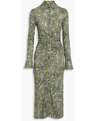 Altuzarra - Ruched Printed Crepe Midi Shirt Dress - Lyst