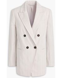 Brunello Cucinelli - Doppelreihiger blazer aus einer baumwollmischung mit nadelstreifen und zierperlen - Lyst
