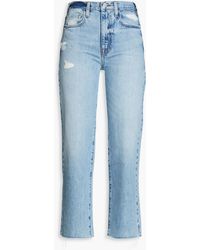 FRAME - Cropped Distressed High-rise Straight-leg Jeans - Lyst