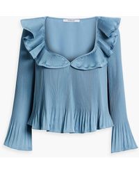10 Crosby Derek Lam - Charis Ruffled Plissé Satin-crepe Top - Lyst