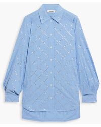 Sandro - Crystal-Embellished Striped Cotton-Poplin Shirt - Lyst