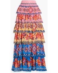FARM Rio - Ruffled Printed Georgette Maxi Skirt - Lyst