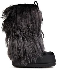 Moon Boot Night Shearling, Leather And Shell Snow Boots - Black