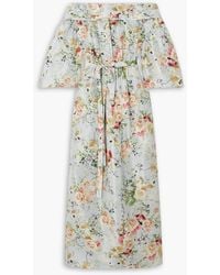 Adam Lippes - Bardot Off-the-shoulder Belted Floral-print Silk Maxi Dress - Lyst