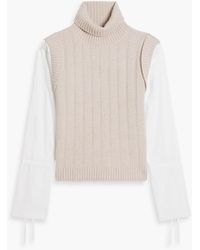 10 Crosby Derek Lam - Paola Poplin And Ribbed Wool Turtleneck Sweater - Lyst