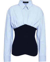 Cedric Charlier Panelled Cotton-poplin And Ribbed-knit Top Light Blue
