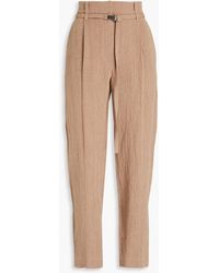 Brunello Cucinelli - Belted Bead-embellished Linen Tapered Pants - Lyst