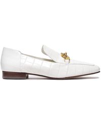Tory Burch Embellished Croc-effect Leather Loafers - White