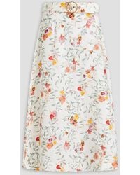Zimmermann - Belted Floral-print Linen Midi Skirt - Lyst