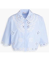 RED Valentino - Cropped Striped Broderie Anglaise Cotton Shirt - Lyst