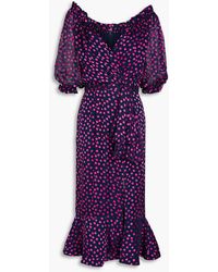 Saloni - Olivia Wrap-effect Polka-dot Silk-blend Chiffon Midi Dress - Lyst