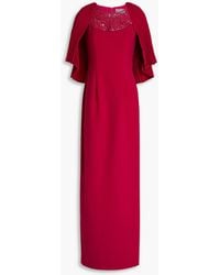 THEIA - Cape-effect Embellished Crepe Gown - Lyst