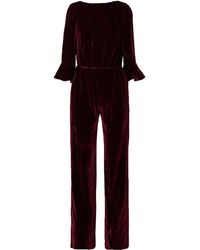 Seren London Gee Tie-detailed Open-back Velvet Jumpsuit - Multicolour
