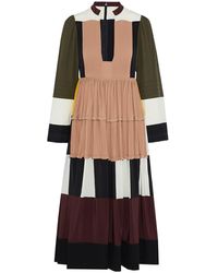 Valentino Garavani - Color-block plissé silk crepe de chine midi dress - Lyst