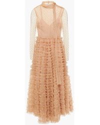 RED Valentino - Tie-Neck Ruffled Glittered Tulle Midi Dress - Lyst