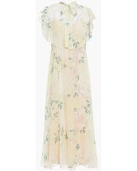 RED Valentino - Pussy-bow Floral-print Swiss-dot Silk-chiffon Midi Dress - Lyst