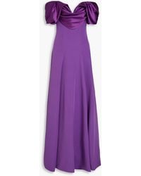 Rhea Costa - Kylie Off-the-shoulder Satin-trimmed Crepe Gown - Lyst