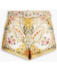 Zimmermann - Belted Floral-print Linen Shorts - Lyst
