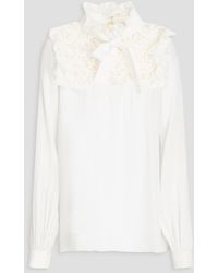 Elie Saab - Pussy-bow Corded Lace-paneled Silk-blend Crepe De Chine Blouse - Lyst