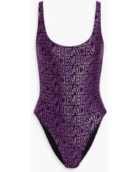 Versace - Metallic Logo-print Swimsuit - Lyst