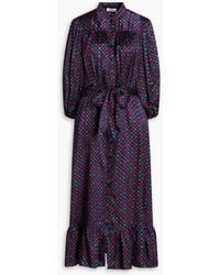 Sandro - Gathered Printed Satin-twill Midi Dress - Lyst