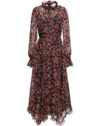 Dolce & Gabbana - Ruffle-trimmed Gathered Floral-print Silk-chiffon Midi Dress - Lyst