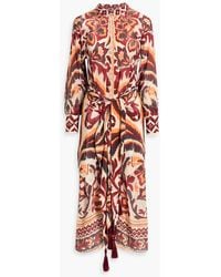 FARM Rio - Tie-Front Printed Crepe De Chine Midi Dress - Lyst