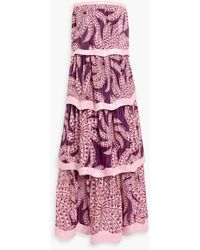 FARM Rio - Strapless Tiered Printed Crepe De Chine Maxi Dress - Lyst