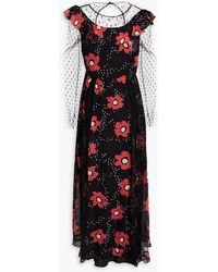 RED Valentino - Floral-print Silk-chiffon And Point D'esprit Midi Dress - Lyst