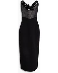 Alessandra Rich - Strapless Ruffled Vinyl And Metallic Tweed Midi Dress - Lyst