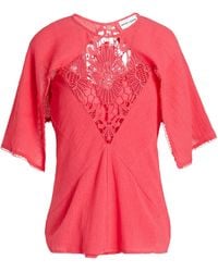 Antik Batik Sola Crocheted Lace-paneled Cotton-gauze Top - Pink