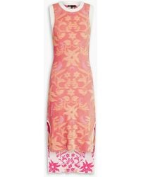 Maje - Floral-print Ribbed-knit Midi Dress - Lyst