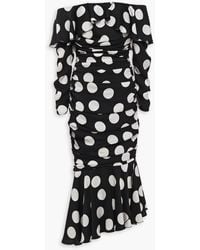 Dolce & Gabbana - Off-the-shoulder Ruffled Polka-dot Silk-blend Satin Midi Dress - Lyst