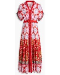 Saloni - Riya B Pleated Floral-Print Linen Maxi Dress - Lyst