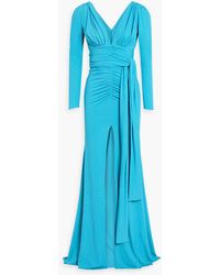 Rhea Costa - Ruched Glittered Jersey Gown - Lyst