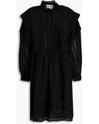 Claudie Pierlot - Russe Voile-paneled Gathered Broderie Anglaise Cotton Mini Dress - Lyst