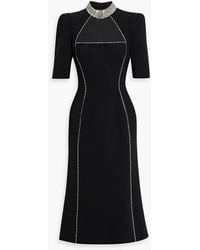 Jenny Packham - Crystal-embellished Tulle-trimmed Crepe Midi Dress - Lyst