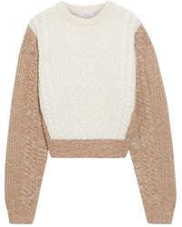 Iris & Ink Christina Two-tone Cable-knit Sweater - White