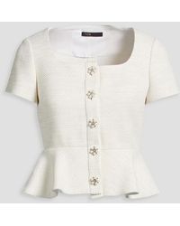 Maje - Metallic Cotton-Blend Tweed Peplum Top - Lyst