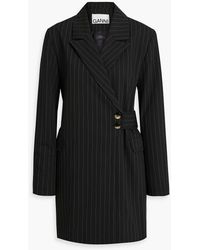 Ganni - Double-breasted Pinstriped Twill Coat - Lyst
