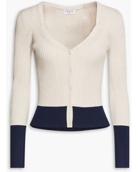 Claudie Pierlot Two-tone Ribbed-knit Cardigan - Natural