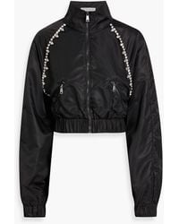 Area - Cropped Crystal-Embellished Shell Track Jacket - Lyst