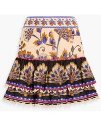 FARM Rio - Ruffled Floral-Print Cotton-Voile Mini Skirt - Lyst