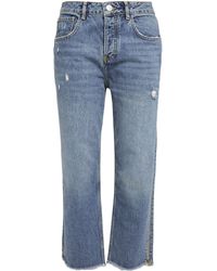 Maje Cropped Distressed High-rise Straight-leg Jeans Mid Denim - Blue